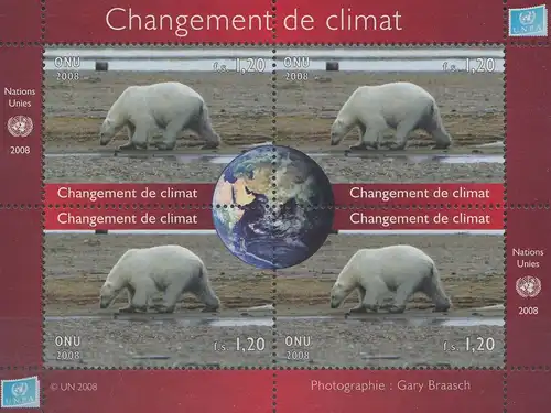 UNO Genf Mi.Nr. Block 24 Klimawandel, Eisbär im schneefreien Gebiet