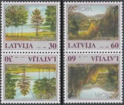 Lettland Mi.Nr. 496-97 Europa 99, Natur- und Nationalparks (2 Kehrdr.paare)