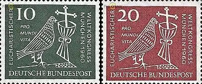 D,Bund Mi.Nr. 330-331 Eucharistischer Weltkongreß München, Taube, Kreuz(2 Werte)