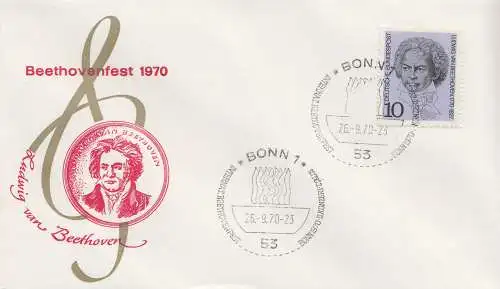 D,Bund Mi.Nr. 616 Beethoven, Beethovenfest 1970 (Brief mit Sonderstempel)