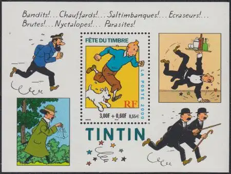 Frankreich Mi.Nr. Block 22 Fest d.Briefmarke, Comicfigur Tintin +Milou