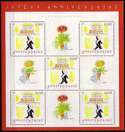 Frankreich Mi.Nr. Klbg.3833 I Grußmarke; Kellner u. Geburtstagstorte (RaTdr.) (5