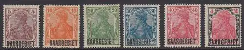 Saargebiet Mi.Nr. 44-49 Marken Deutsches Reich, Germania mit Aufdruck SAARGEBIET