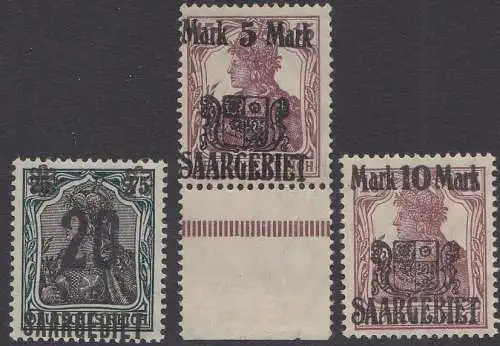 Saargebiet Mi.Nr. 50-52 Marken Deutsches Reich, Germania mit Aufdruck SAARGEBIET