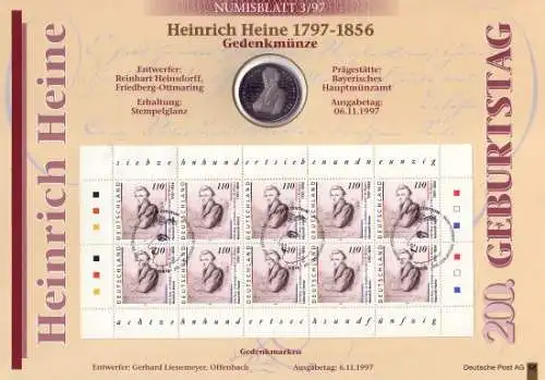 D,Bund, 200. Geburtstag von Heinrich Heine (Numisblatt 3/1997)