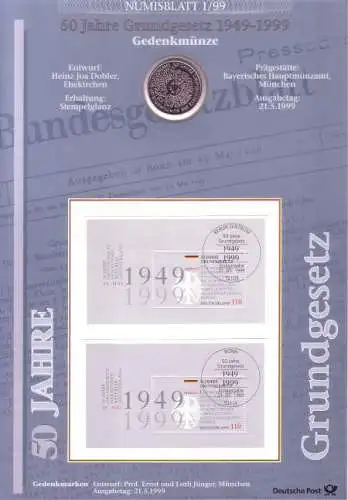 D,Bund, 50 J. Grundgesetz (Numisblatt 1/99)