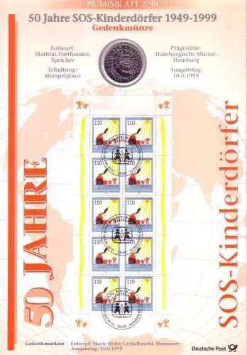 D,Bund, 50 J. SOS-Kinderdörfer (Numisblatt 2/99)