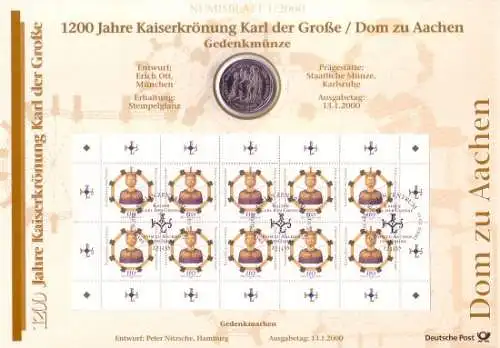 D,Bund, Karl der Große, Aachener Dom (Numisblatt 1/2000)