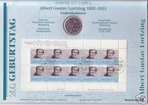 D,Bund, 200. Geburtstag von Albert Lortzing (Numisblatt 1/2001)