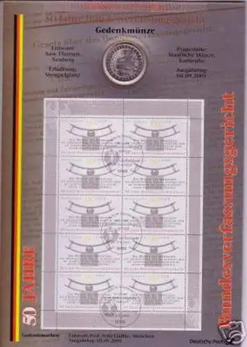 D,Bund, 50 Jahre Bundesverfassungsgericht (Numisblatt 3/2001)