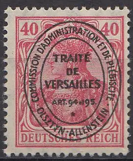 Allenstein Mi.Nr. I Freim. des Dt. Reiches Mi.Nr. 145 ovaler Audruck (40 (Pf))