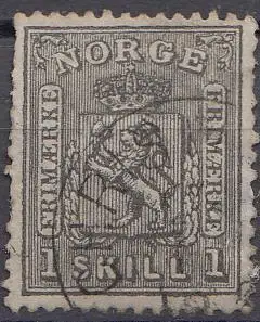 Norwegen Mi.Nr. 11 Freim. Wappen (1 Sk) gestempelt, dünn