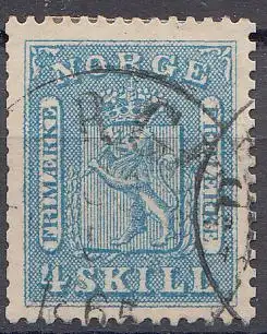 Norwegen Mi.Nr. 8 Freim. Wappen (4 Sk) gestempelt