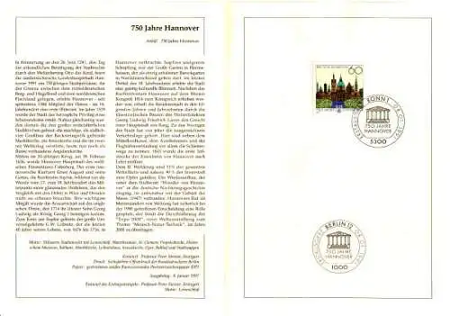 D,Bund Blatt 3/91 750 Jahre Hannover (Marke MiNr.1491)