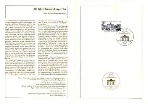 D,Bund Blatt 4/91 200 Jahre Brandenburger Tor Berlin (Marke MiNr.1492)