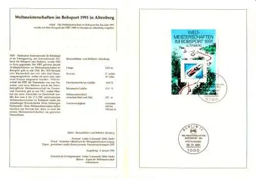 D,Bund Blatt 8/91 Weltmeisterschafen im Bobsport (Block MiNr.23)