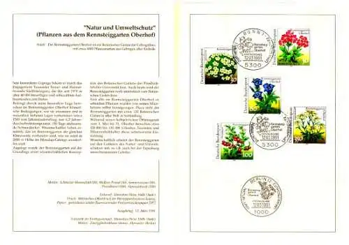 D,Bund Blatt 13/91 Pflanzen aus dem Rennsteiggarten (Marken MiNr.1505-1509)