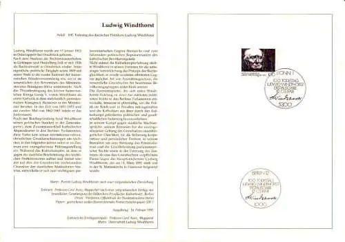 D,Bund Blatt 14/91 Ludwig Windthorst (Marke MiNr.1510)
