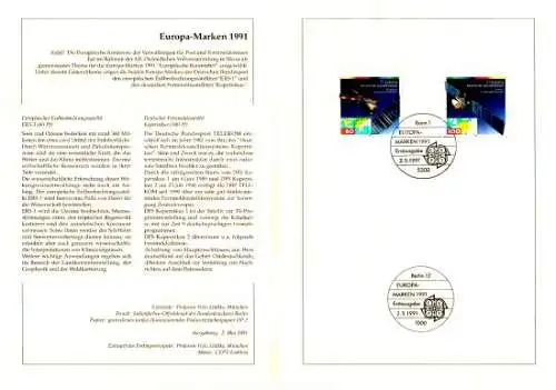 D,Bund Blatt 20/91 Europa, Weltraumfahrt (Marken MiNr.1526-1527)