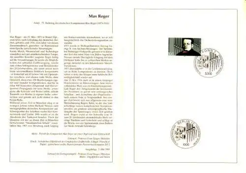 D,Bund Blatt 22/91 Max Reger (Marke MiNr.1529)