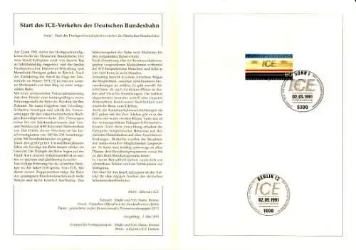 D,Bund Blatt 23/91 Hochgeschwindigkeitsverkehr der DB (Marke MiNr.1530)