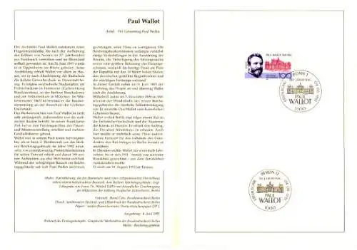 D,Bund Blatt 25/91 Paul Wallot, Reichstag Berlin (Marke MiNr.1536)