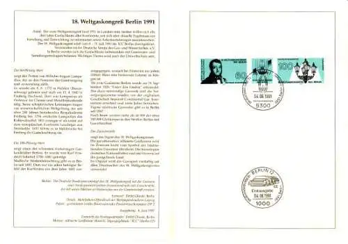 D,Bund Blatt 26/91 Weltgaskongreß Berlin (Marken MiNr.1537-1538)