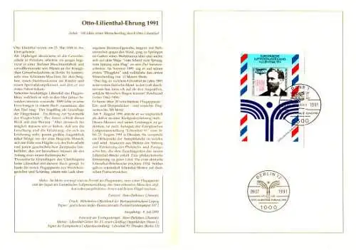 D,Bund Blatt 28/91 Europ. Luftpostausstellung Lilienthal '91 (Block MiNr.24)