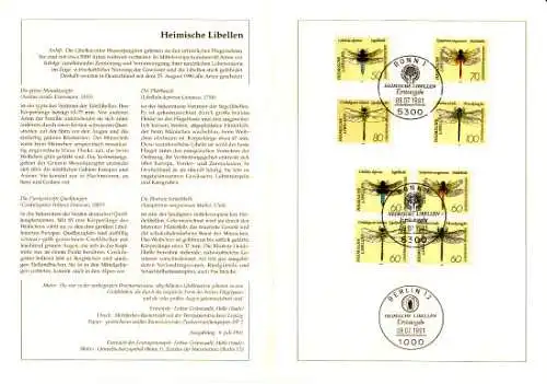 D,Bund Blatt 30/91 Libellen (Marken MiNr.1545-1552)