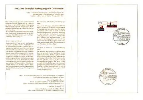 D,Bund Blatt 35/91 Energieübertragung durch Drehstrom (Marke MiNr.1557)