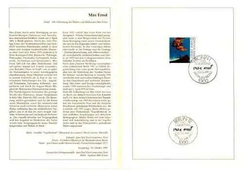 D,Bund Blatt 41/91 Max Ernst (Marke MiNr.1569)