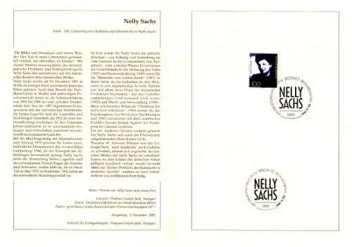 D,Bund Blatt 46/91 Nelly Sachs (Marke MiNr.1575)