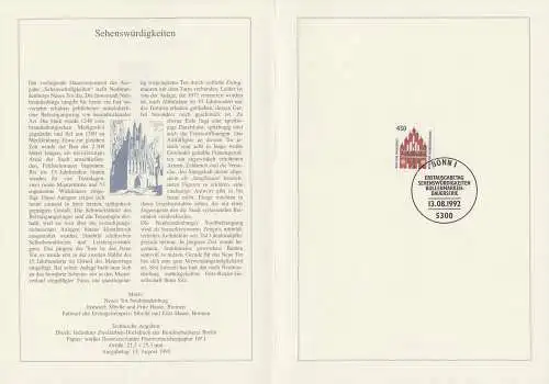 D,Bund Blatt 30/92 Neues Tor Neubrandenburg (Marke MiNr.1623)