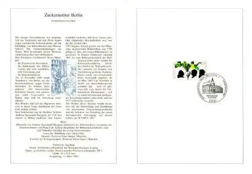 D,Bund Blatt 10/92 Zuckerinstitut Berlin (Marke MiNr.1599)