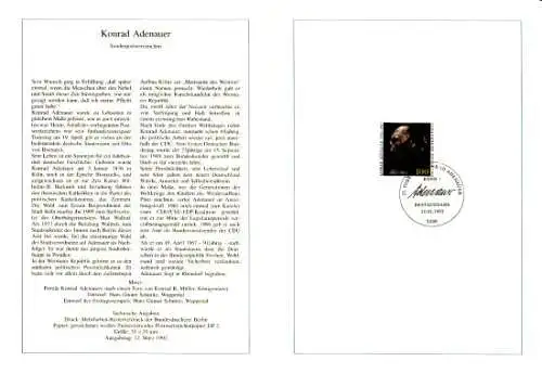 D,Bund Blatt 12/92 Konrad Adenauer (Marke MiNr.1601)