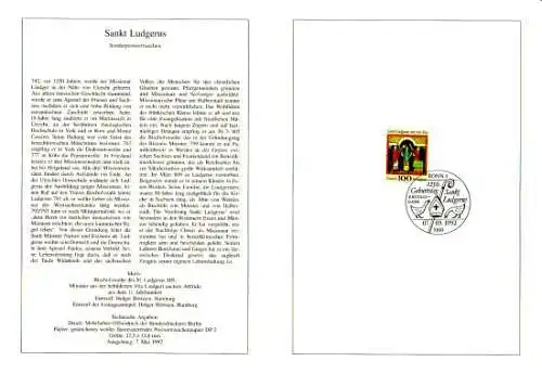 D,Bund Blatt 17/92 Hl. Ludgerus (Marke MiNr.1610)