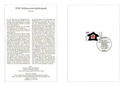 D,Bund Blatt 26/92 Welthauswirtschaftskongreß Hannover (Marke MiNr.1620)