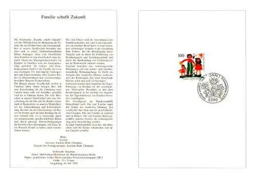 D,Bund Blatt 27/92 Familie schafft Zukunft (Marke MiNr.1621)