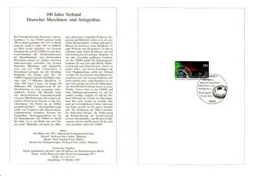 D,Bund Blatt 41/92 Verband Dt. Maschinen- + Anlagenbau (Marke MiNr.1636)