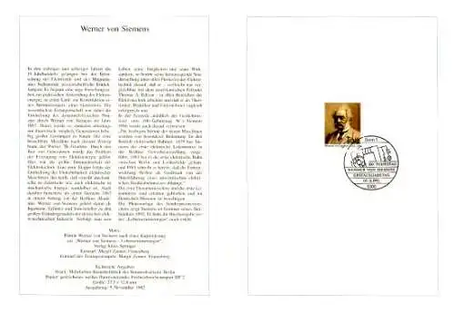D,Bund Blatt 46/92 Werner von Siemens (Marke MiNr.1642)