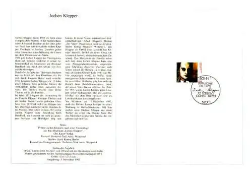 D,Bund Blatt 47/92 Jochen Klepper (Marke MiNr.1643)