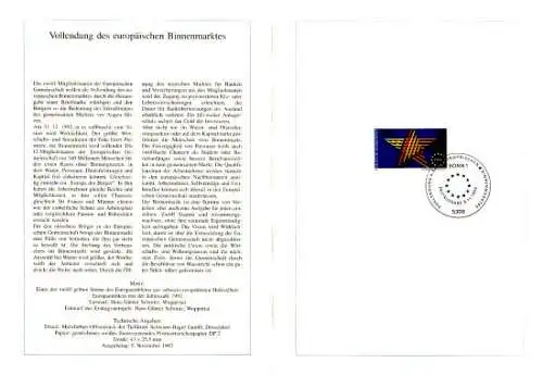 D,Bund Blatt 48/92 Europäischer Binnenmarkt (Marke MiNr.1644)