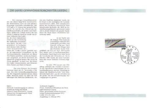 D,Bund Blatt 7/93 Gewandhausorchester Leipzig (Marke MiNr.1654)