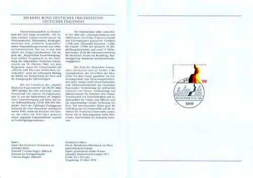 D,Bund Blatt 8/94 Bund Deutscher Frauenvereine (Marke MiNr.1723)