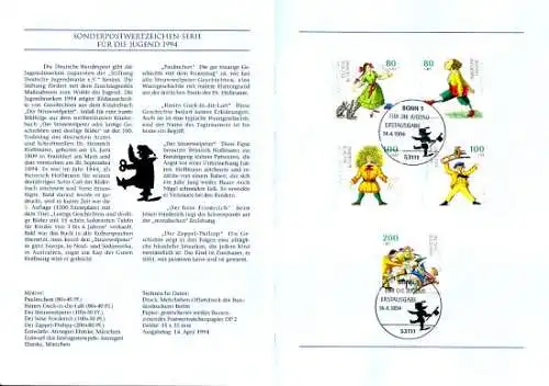 D,Bund Blatt 12/94 Jugend, Hoffmann, Der Struwwelpeter (Marken MiNr.1726-1730)