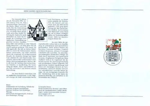 D,Bund Blatt 38/94 1000 Jahre Stadt Quedlinburg (Marke MiNr.1765)