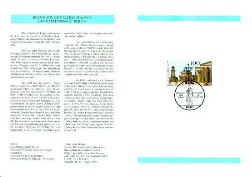 D,Bund Blatt 29/96 Städtebilder, Gendarmenmarkt Berlin (Marke MiNr.1877)