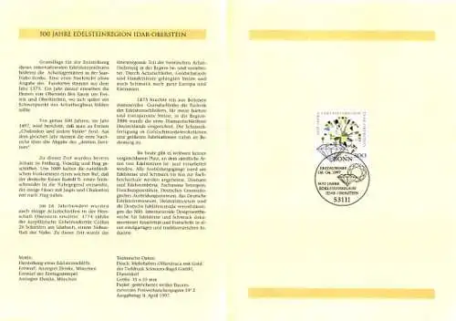 D,Bund Blatt 11/97 Edelsteinregion Idar-Oberstein (Marke MiNr.1911)