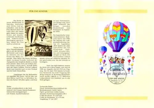 D,Bund Blatt 24/97 Für uns Kinder, Heißluftballon (Block MiNr.40)