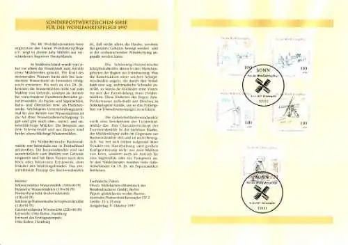 D,Bund Blatt 33/97 Wohlfahrt, Wasser- und Windmühlen (Marken MiNr.1948-1952)